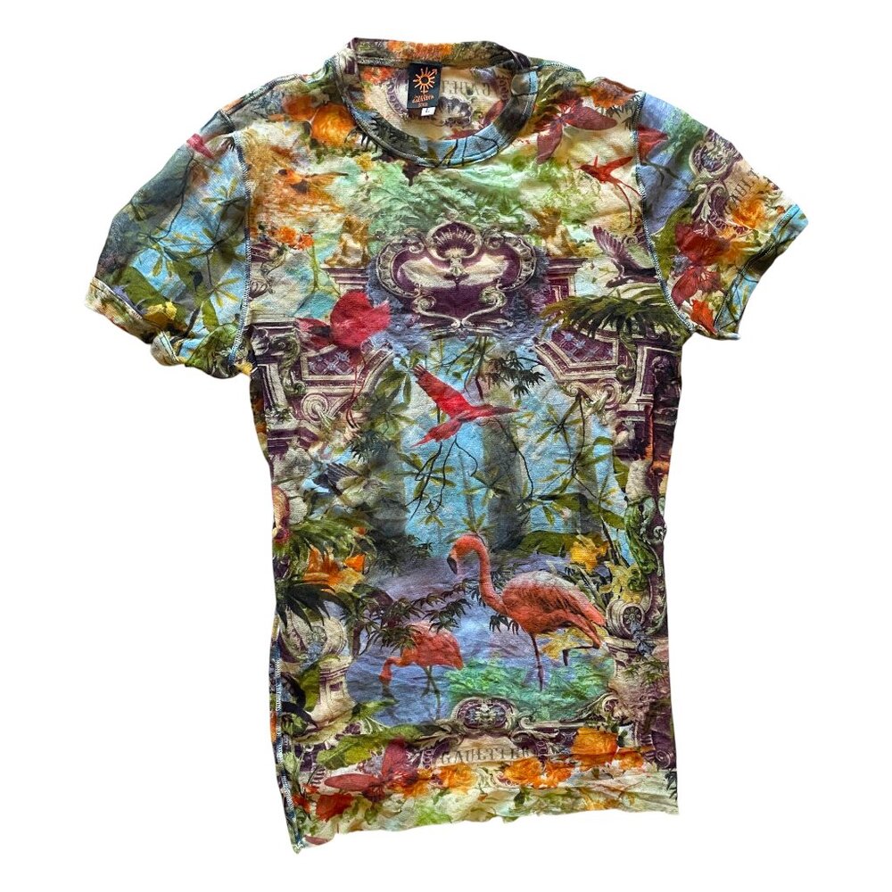🌟RARE Jean Paul Gaultier Couture Unisex Soleil Mesh Tattoo Flamingo + Floral Top - Picture 4 of 9